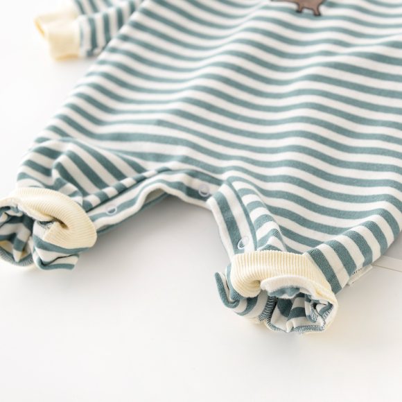 Male And Female Baby Cartoon Striped Dinosaur Embroidery Long-Sleeved Jumpsuit - Image 2