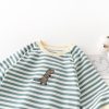 Male And Female Baby Cartoon Striped Dinosaur Embroidery Long-Sleeved Jumpsuit - Image 3