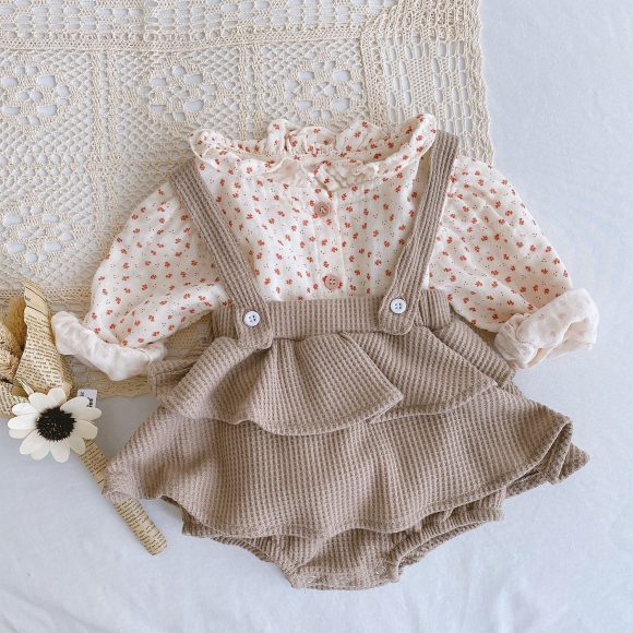 Baby Romper 0-2 Years Old Baby Clothes Baby Girl Foreign Style Pleated Lotus Leaf Sling Climber - Image 2