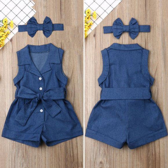 Pudcoco Kids Baby Girl Clothes Sleeveless Romper Denim - Image 5