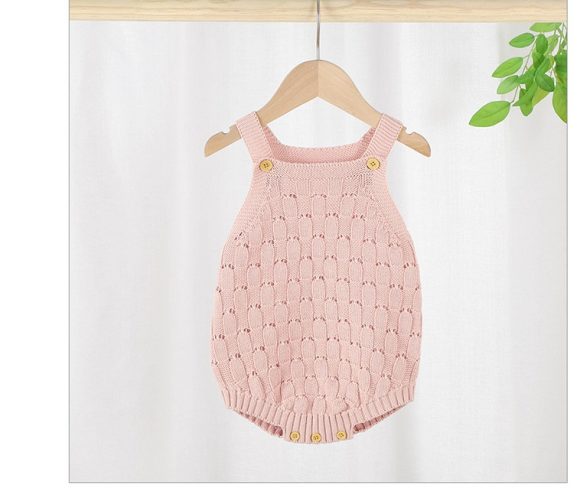 Solid Color Sling Baby Dress Baby Knitted Cotton One-Piece - Image 5