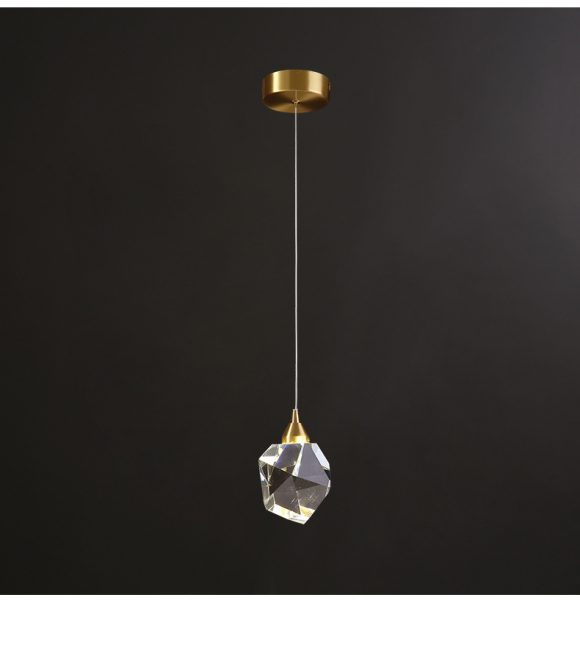 All Copper Light Luxury Crystal Chandelier Modern Minimalist Restaurant Three-Head Chandelier - Image 3