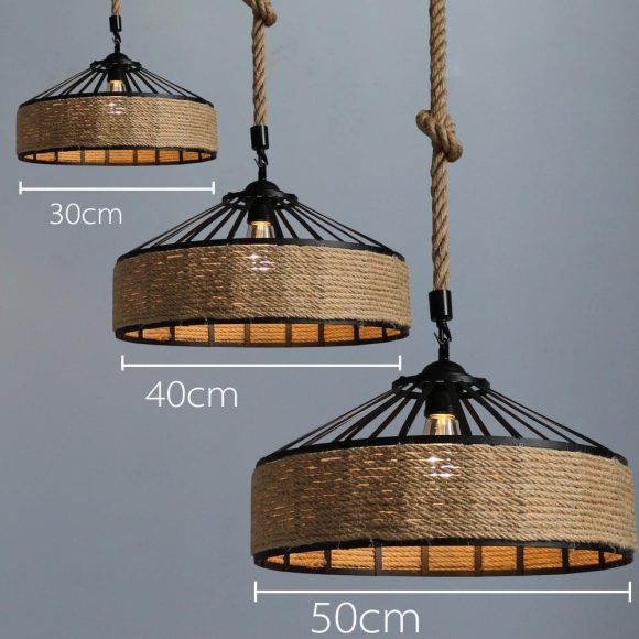 American Country Hemp Rope Restaurant Chandelier Personality Nordic Clothing Store Milk Tea Shop Round Wrought Iron LED Creative Chandelier - Image 3