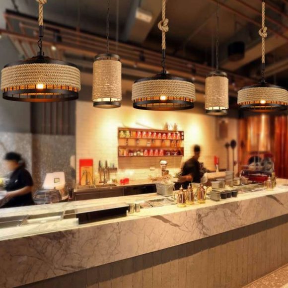American Country Hemp Rope Restaurant Chandelier Personality Nordic Clothing Store Milk Tea Shop Round Wrought Iron LED Creative Chandelier - Image 4