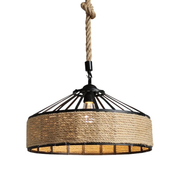 American Country Hemp Rope Restaurant Chandelier Personality Nordic Clothing Store Milk Tea Shop Round Wrought Iron LED Creative Chandelier - Image 6