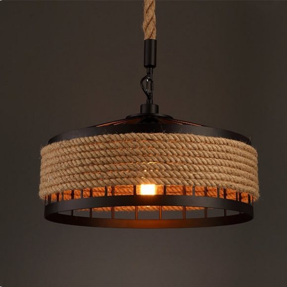 American Country Hemp Rope Restaurant Chandelier Personality Nordic Clothing Store Milk Tea Shop Round Wrought Iron LED Creative Chandelier - Image 2