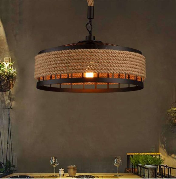 American Country Hemp Rope Restaurant Chandelier Personality Nordic Clothing Store Milk Tea Shop Round Wrought Iron LED Creative Chandelier - Image 8