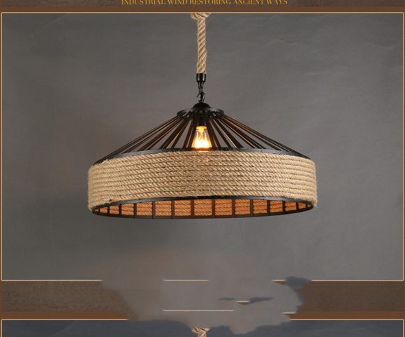 American Country Hemp Rope Restaurant Chandelier Personality Nordic Clothing Store Milk Tea Shop Round Wrought Iron LED Creative Chandelier - Image 7