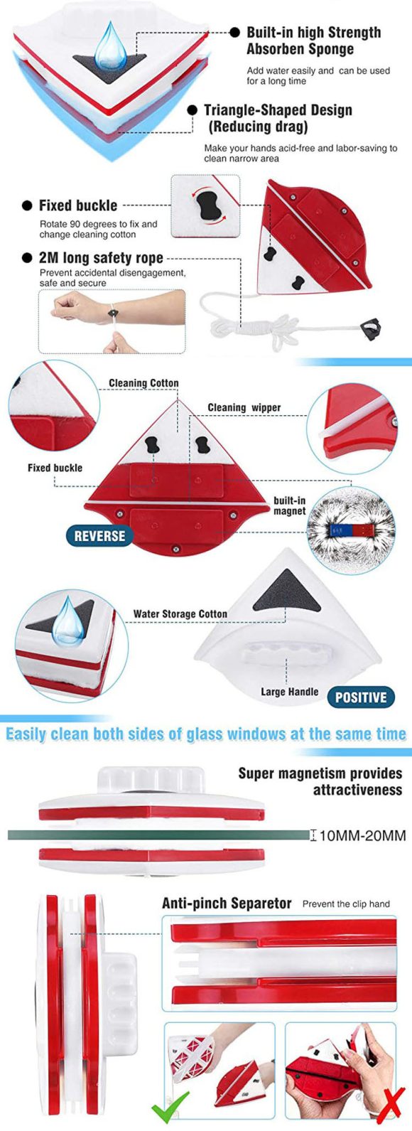 Wipe Glass Artifact Double-layer Strong Magnetic Glass Wiper Cleaning Tool - Image 8