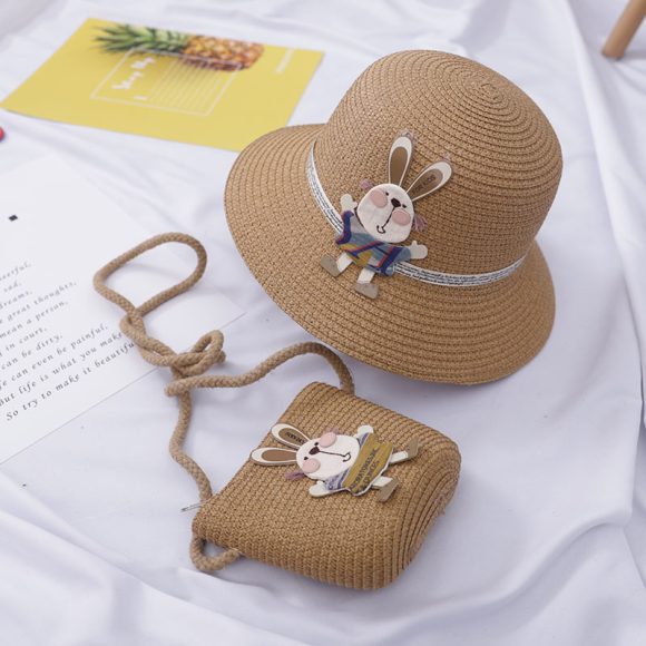 Cute Rabbit Decoration Bag Two-Piece Straw Hat - Image 2