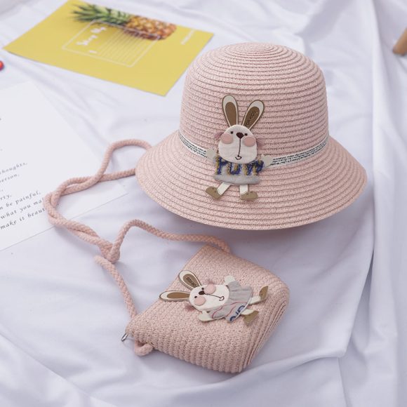 Cute Rabbit Decoration Bag Two-Piece Straw Hat - Image 6