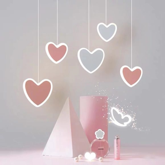 Creative Heart-shaped Butterfly Flower Children's Room Ceiling Lamp Chandelier Bedroom Lamps - Image 5