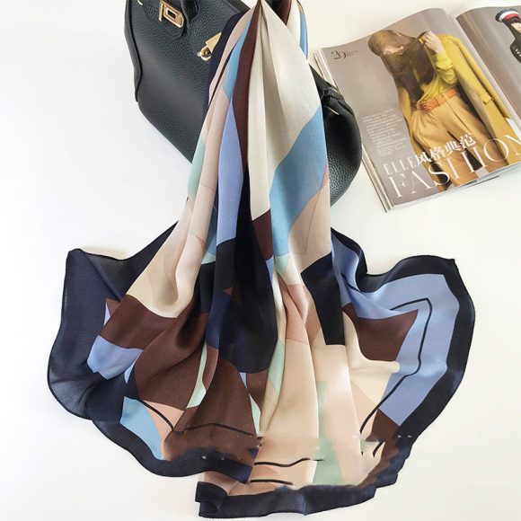 Silk Scarves Spring And Autumn European And American Style Geometric Pattern Long Silk Scarf Shawl Dual-Use - Image 4