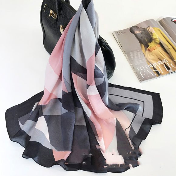 Silk Scarves Spring And Autumn European And American Style Geometric Pattern Long Silk Scarf Shawl Dual-Use - Image 2