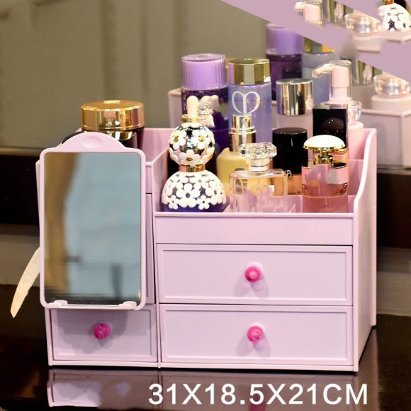 Desktop Organizer Box With Mirror Paper Towel Skin Care Product Rack - Image 2