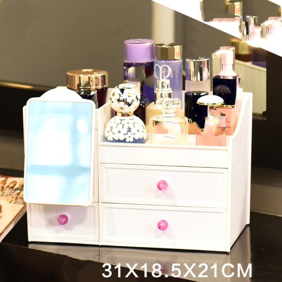 Desktop Organizer Box With Mirror Paper Towel Skin Care Product Rack - Image 3
