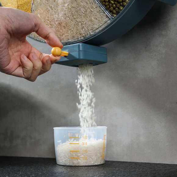 Wall-Mounted Grain Dispenser Compartments Dry Food Dispenser Rotating Cereal For Kitchen Gadget - Image 3