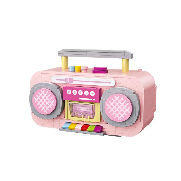Small Particle Building Blocks Pink Mini Tape Recorder Model Inserting Building Blocks - Image 2