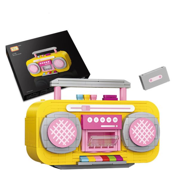 Small Particle Building Blocks Pink Mini Tape Recorder Model Inserting Building Blocks - Image 5