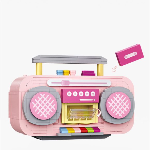 Small Particle Building Blocks Pink Mini Tape Recorder Model Inserting Building Blocks - Image 4