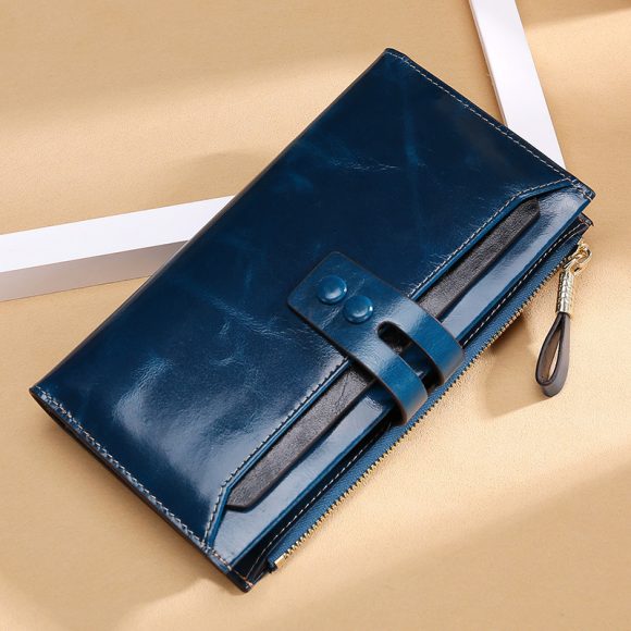 Manufacturers Wholesale Women'S Wallets Multi Card Buckle Long Oil Wax Leather Wallets European And American Retro Leather Handbags - Image 4