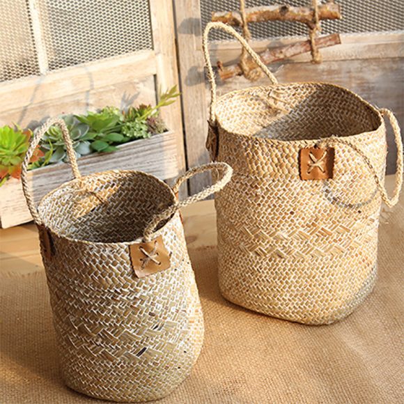 Rural Style Storage Of Natural Straw Woven Flower Pots - Image 7