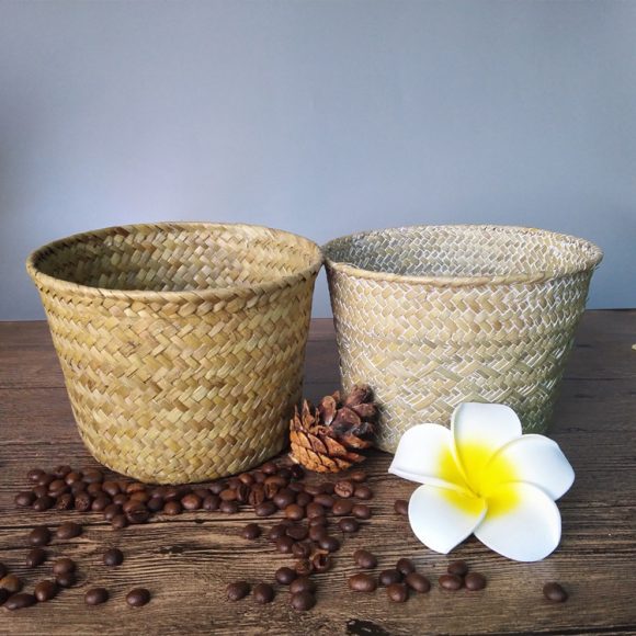 Straw Green Plant Pots, Living Room And Bedroom Outdoor Sundries Storage Basket - Image 2