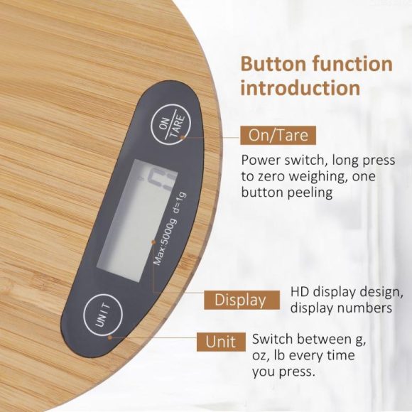 Bamboo Panel Electronic Kitchen Scale Big Round Baking Scale Gram Weight Scale - Image 4