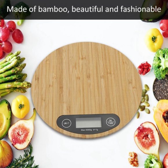 Bamboo Panel Electronic Kitchen Scale Big Round Baking Scale Gram Weight Scale - Image 5