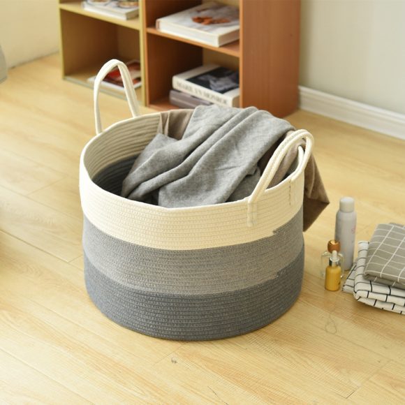 Cotton Rope Storage Basket Cotton Rope Basket, Toys, Sundries, Laundry Storage Basket - Image 2
