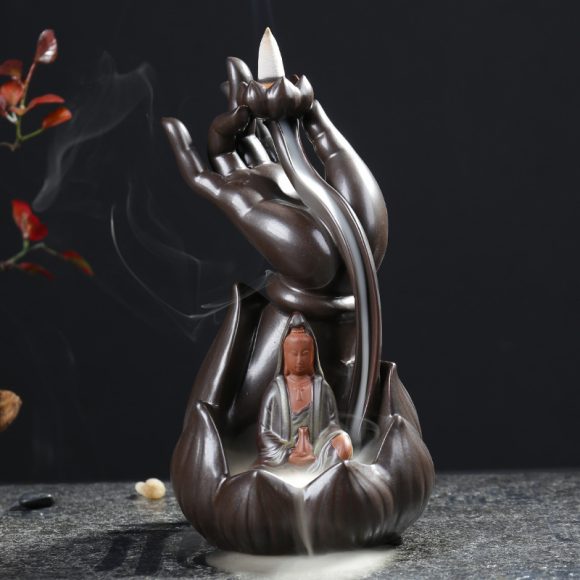Lotus Bergamot Backflow Incense Burner Creative Ornaments Guanyin Tathagata Ceramic Incense Burner Crafts - Image 4