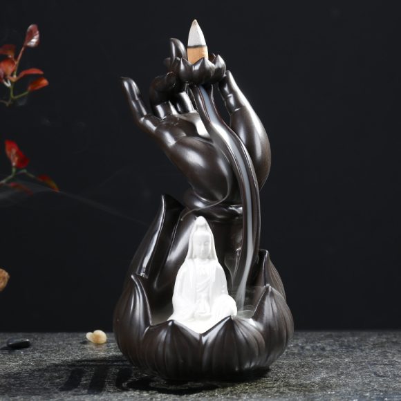 Lotus Bergamot Backflow Incense Burner Creative Ornaments Guanyin Tathagata Ceramic Incense Burner Crafts - Image 2