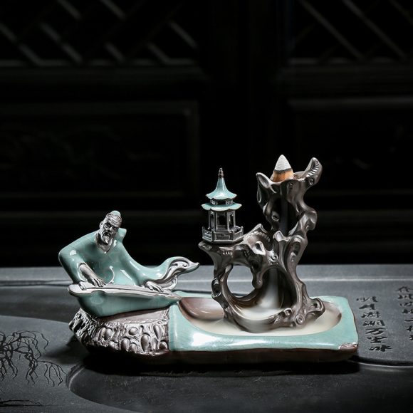 Ge Kiln Backflow Incense Burner Zen Ceramic Creative Tea Table Decoration Indoor Pan Incense Burner Incense Stick Incense Seat Sandalwood Incense Burner - Image 3