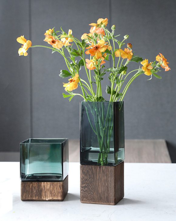 Wood Color Tansparent Glass Vase Combination Flower Arrangement - Image 5