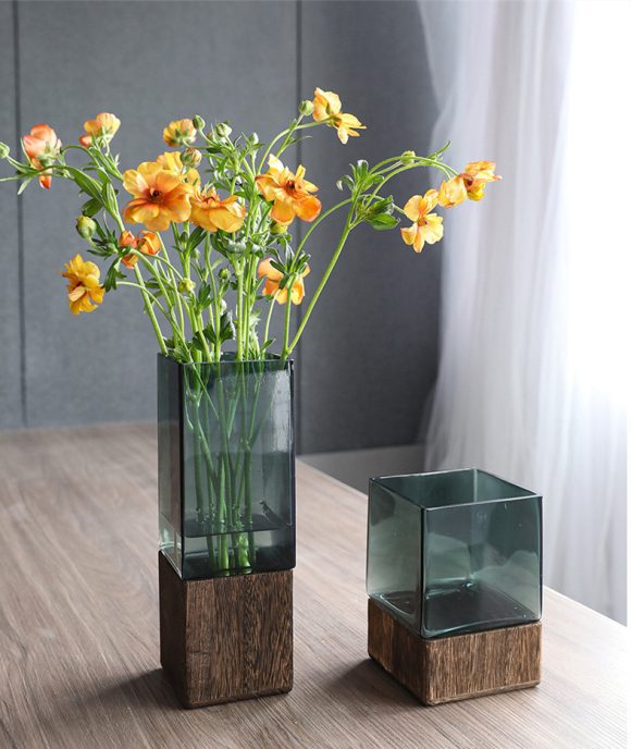 Wood Color Tansparent Glass Vase Combination Flower Arrangement - Image 6