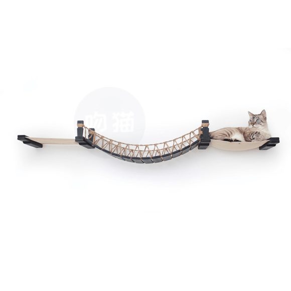 Cat Suspension Bridge Rope Ladder Hemp Rope Soft Ladder Wooden Bridge Solid Wood Cat Wall Climbing Frame Pet Furniture Cat Bridge Wall Hanging Type Plus Accessories - Image 3