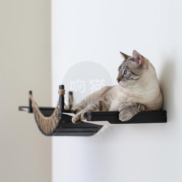 Cat Suspension Bridge Rope Ladder Hemp Rope Soft Ladder Wooden Bridge Solid Wood Cat Wall Climbing Frame Pet Furniture Cat Bridge Wall Hanging Type Plus Accessories - Image 4