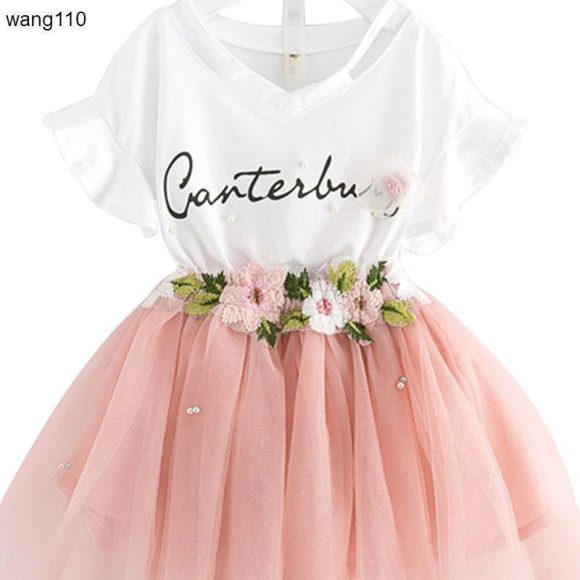 Summer Kids Girls Clothing Sets 2 pcs T-shirt Hole Pants Set - Image 6