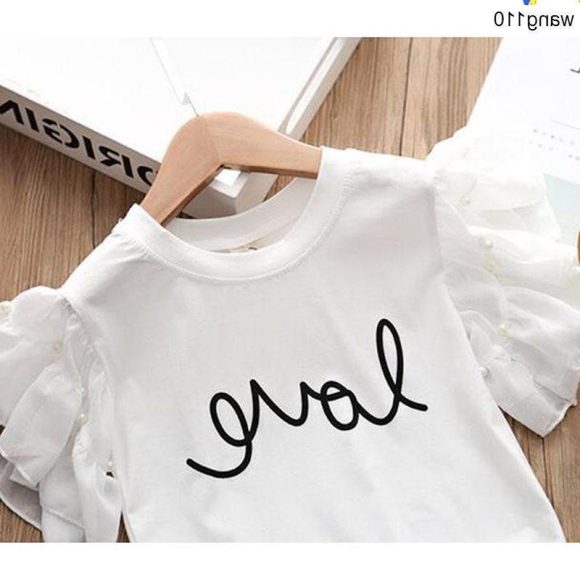 Summer Kids Girls Clothing Sets 2 pcs T-shirt Hole Pants Set - Image 4