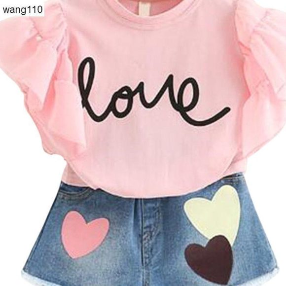 Summer Kids Girls Clothing Sets 2 pcs T-shirt Hole Pants Set - Image 9