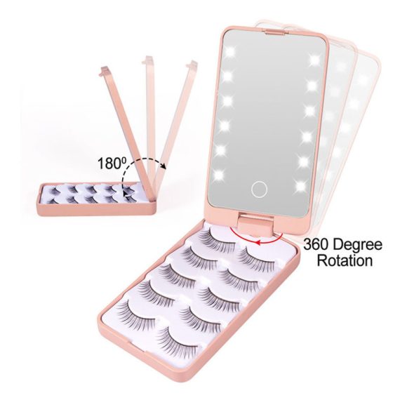 False Eyelashes With Storage Box Mirror 5 Pairs Of Portable Makeup Led Makeup Mirror - Image 3