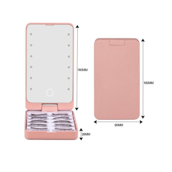 False Eyelashes With Storage Box Mirror 5 Pairs Of Portable Makeup Led Makeup Mirror - Image 5