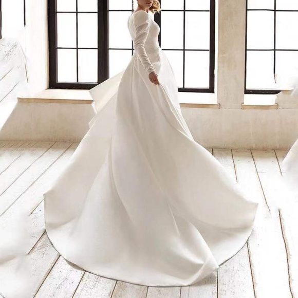 Ladies Style White Dress Satin Surface Was Thin And High French Temperament Dress Long Skirt - Image 5