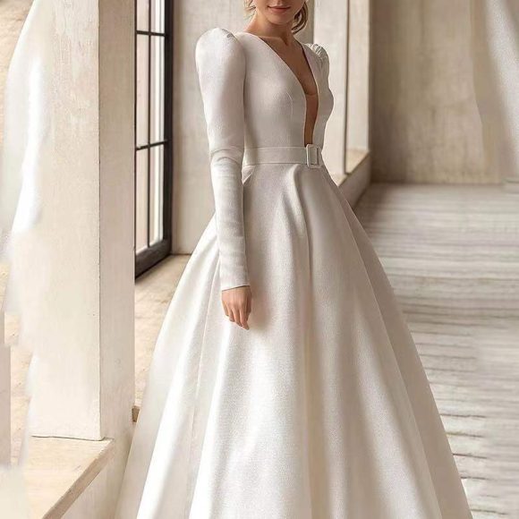 Ladies Style White Dress Satin Surface Was Thin And High French Temperament Dress Long Skirt - Image 4