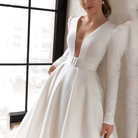 Ladies Style White Dress Satin Surface Was Thin And High French Temperament Dress Long Skirt - Image 3