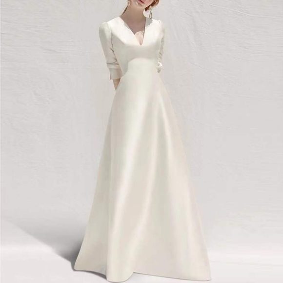 Ladies Style White Dress Satin Surface Was Thin And High French Temperament Dress Long Skirt - Image 2