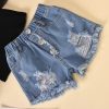 Children'S Clothing Cotton Dot Mesh Sleeves Striped Top Ripped Denim Shorts Kids Suit - Image 3