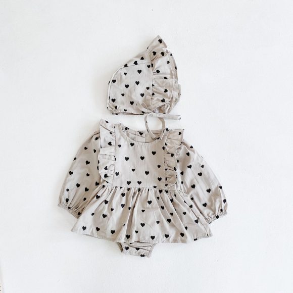 Autumn New Product Girl Baby Love Dress Long Sleeve Romper Baby Cotton One-Piece Climbing Clothes Free Hat - Image 6