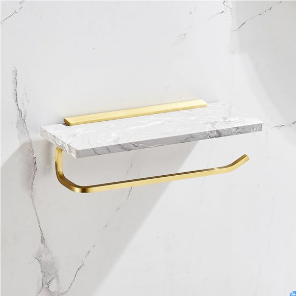 Nordic Lightweight Marble Bathroom Rack Wall Bathroom Mirror Front Cosmetics Collection Rack Towel Rack Gold - Image 2