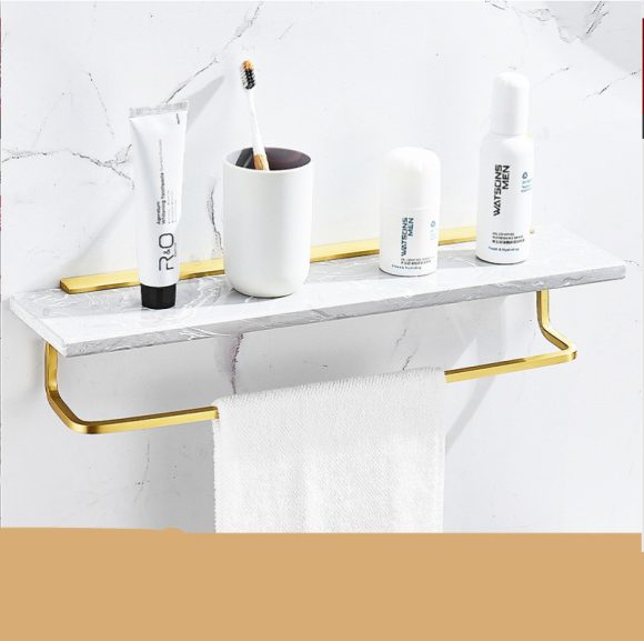 Nordic Lightweight Marble Bathroom Rack Wall Bathroom Mirror Front Cosmetics Collection Rack Towel Rack Gold - Image 3